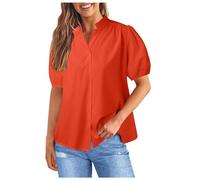 Maglietta estiva da donna con bottoni, scollo a V, cotone, tempo libero, da donna, maglietta anni '80, Colore: arancione., XL