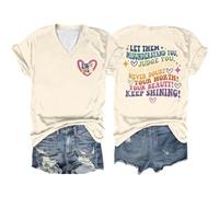 Maglietta estiva da donna con scollo a V e stampa "Let Them Misstand You Letter ", beige., 3XL