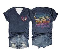 Maglietta estiva da donna con scollo a V e stampa "Let Them Misstand You Letter ", Blu marino, XL