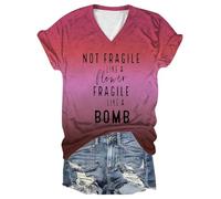 Maglietta estiva da donna con scritta "Not Fragile Like A Flower Fragile Like A Bomb" per le donne con scollo a V 2026 Top atletico allentato T-shirt a maniche corte alla moda casual carino grafica
