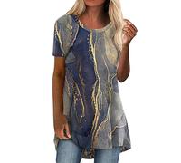Maglietta estiva da donna con stampa alla moda come comodo scollo rotondo per un look elegante per il tempo libero quotidiano, Blu scuro, XL