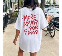 Maglietta estiva da donna in puro cotone bianco, con stampa personalizzata 'More Love Seeks Attention', pezzo unico con stampa di motivo personalizzato, vestibilità casual sportiva ampia, leggera e tr