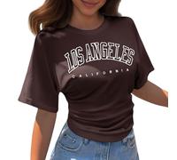 Maglietta estiva da donna, Y2k, top Los Angeles, camicetta a maniche lunghe, elegante, per il tempo libero, estiva, casual, a maniche corte, O caffè., XXL