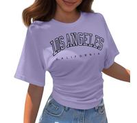 Maglietta estiva da donna, Y2k, top Los Angeles, camicetta a maniche lunghe, elegante, per il tempo libero, estiva, casual, a maniche corte, O viola, XXXXL