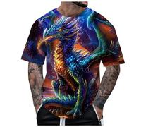 Maglietta estiva da uomo, motivo drago, casual, girocollo, a maniche corte, stile cinese, drago, grafica 3D, stampa su strade, top, motivo drago, a maniche corte, O blu navy, L