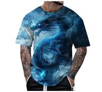 Maglietta estiva da uomo, motivo drago, casual, girocollo, a maniche corte, stile cinese, drago, grafica 3D, stampa su strade, top, motivo drago, a maniche corte, O blu., M
