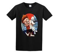 Maglietta estiva da uomo Mr Peabody e Sherman Team Work doppio punto maniche e orlo nero, Nero , XL