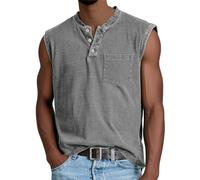 Maglietta estiva da uomo, senza maniche, per fitness, muscolo, vintage, casual, per lo sport, grigio, M