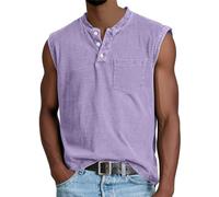 Maglietta estiva da uomo, senza maniche, per fitness, muscolo, vintage, casual, per lo sport, Lilla, M