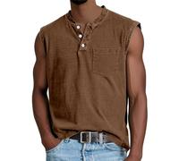 Maglietta estiva da uomo, senza maniche, per fitness, muscolo, vintage, casual, per lo sport, marrone, M