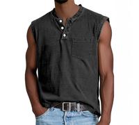 Maglietta estiva da uomo, senza maniche, per fitness, muscolo, vintage, casual, per lo sport, Nero , M