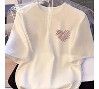 Maglietta estiva oversize per donna, con un semplice e stiloso motivo a cuore, adatta per l'estate, per l'uso sia in casa che all'aperto, comoda da indossare 0XL,1XL,2XL,3XL,4XLGeometricoTessuto in ma