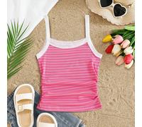 Maglietta estiva per ragazze pre-adolescenti, canotta a righe rosa, versatile e adatta per uscite, viaggi, scuola e altro, morbida e soffice 8Y,9Y,10Y,11Y,12YA striscePoliestere