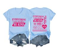 Maglietta "Everything Will Be Okay", maglietta Be Kind Shirt, Everything Will Be Okay, maglietta con scollo a V, camicia You are Enough, Blu Carolina, M
