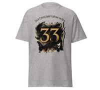 Maglietta Expedition 33 - Emotional Cycle Tributo | Simbolico "33" con Farfalle Fan Design | Maglietta in cotone unisex ispirata ai giochi di ruolo, Grigio chiaro, M