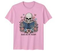 Maglietta floreale Books Are My Therapy Skull Reading Hobby Bookworm