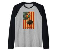 Maglietta Football Americano Struzzo Divertente US Flag Maglia con Maniche Raglan
