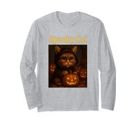 Maglietta Gatto Halloween Spooky Cat Zucca Arte Gotica Maglia a Manica