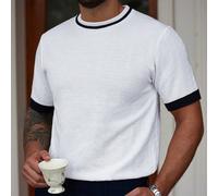 Maglietta girocollo a maniche corte da uomo con polsini a contrasto di colore, ideale per l'estate per gli uomini dello stile "Old Money" L,M,S,XLBlocchi di coloreMaglieria