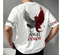 maglietta girocollo a maniche corte da uomo con stampa di angeli e diavoli, versatile e alla moda, adatta per l'estate L,M,S,XL,XS,XXL,XXSRitratto,LetterePoliestere