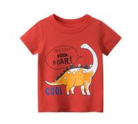 Maglietta girocollo a maniche corte per ragazzi e ragazze con dinosauro cartone animato per bambini T vestiti girocollo anni ragazzi top camicie senza maniche, Rosso, 4-5 Anni