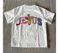 Maglietta girocollo da donna con grafica della croce e di Gesù, multicolore, simboli di fede religiosa L,M,S,XL,XSFumetto,LettereTessuto in maglia