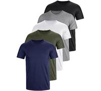 Maglietta girocollo in cotone, confezione da 5 pezzi, basic fit, maglietta da lavoro, 3XL, 4XL, S, M, L, XXL, tinta unita, per uomo, lavoro, normale, estate, uomo, a maniche corte, scollo rotondo,