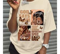 Maglietta grafica casual versatile a maniche corte con scollo a ciurma, con stampa a lettere e ritratti, per taglie forti, per donne 1XL,2XL,3XL,4XL,5XLAnimale,Ritratto,Lettere,sloganTessuto