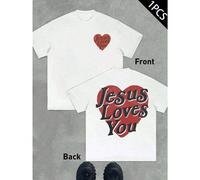 Maglietta grafica con cuore di Gesù, in cotone stampato fronte-retro di alta qualità, vestibilità comoda, slim fit, minimalista, versatile per l'uso quotidiano. T-shirt da uomo in cotone alla moda con