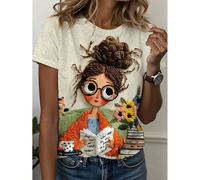 maglietta grafica da donna con tema "Ragazza lettrice innamorata", maglietta casual a maniche corte e collo tondo, outfit primaverile ed estivo L,M,S,XLRitratto,HalloweenTessuto in maglia