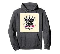 Maglietta Grafica Drama King But Worth It Crown Felpa con Cappuccio, Unisex per Adulti, Grigio Scuro, S