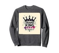 Maglietta Grafica Drama King But Worth It Crown Felpa, Unisex per Adulti, Grigio Scuro, L