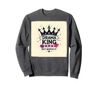 Maglietta Grafica Drama King But Worth It Crown Felpa, Unisex per Adulti, Grigio Scuro, S