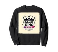 Maglietta Grafica Drama King But Worth It Crown Felpa, Unisex per Adulti, Nero, S