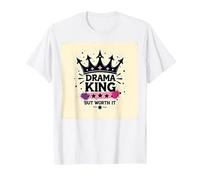 Maglietta Grafica Drama King But Worth It Crown Maglietta, Uomo, Bianco, S