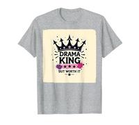 Maglietta Grafica Drama King But Worth It Crown Maglietta, Uomo, Grigio Melange, L
