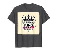 Maglietta Grafica Drama King But Worth It Crown Maglietta, Uomo, Grigio Scuro, L