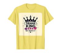 Maglietta Grafica Drama King But Worth It Crown Maglietta, Uomo, Limone, S