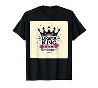 Maglietta Grafica Drama King But Worth It Crown Maglietta, Uomo, Nero, L