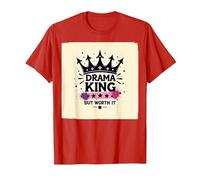 Maglietta Grafica Drama King But Worth It Crown Maglietta, Uomo, Rosso, L
