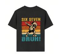 Maglietta grafica per ragazzo "Six Seven Bruh" con stampa di posa di danza, adatta per feste, strada, eventi, abbigliamento estivo per ragazzi 6Y,7Y,8Y,9Y,10Y,14Y,11Y,12Y,13YFumetto,Geometrico,Lettere