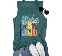 Maglietta hawaiana da donna Aloha Hawaii Graphic T shirt Fun Summer Vacation Beach Tee Top, Verde -Tank, M