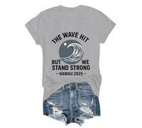 Maglietta Hawaii Tsunami 2025 Survived Hawaii Shirt The Wave Hit But We Stand Strong T-Shirt, Grigio-1, 3XL