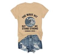 Maglietta Hawaii Tsunami 2025 Survived Hawaii Shirt The Wave Hit But We Stand Strong T-Shirt, Khaki-1., 3XL