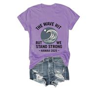 Maglietta Hawaii Tsunami 2025 Survived Hawaii Shirt The Wave Hit But We Stand Strong T-Shirt, Viola-1, 3XL