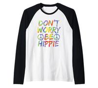 Maglietta Hippy con Scritta Don't Worry Be Hippie Paint Splash Soul Maglia con Maniche Raglan