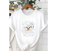 Maglietta in 100% cotone da 180g con grafica Pokémon - Gruppo Eevee, bianca, abbigliamento di design unisex, top casual versatile e alla moda, morbido e comodo, abbigliamento da strada per donna, legg