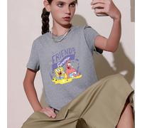 Maglietta in 100% cotone per ragazze, con motivo di SpongeBob e Patrick Star, stile college, nuova collezione primavera/estate, sportiva, morbida, traspirante, top a maniche corte per bambini 6Y,7Y,8Y