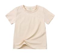 Maglietta in cotone, a maniche corte, girocollo, unisex, per l'estate, per ragazzi, comoda, in tinta unita, delicata sulla pelle, leggera, casual, per lo sport, beige., 3-4 Anni