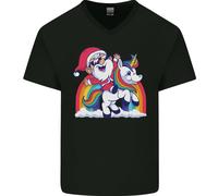 Maglietta In Cotone A V Natale Babbo Natale Su Un Unicorno Uomo